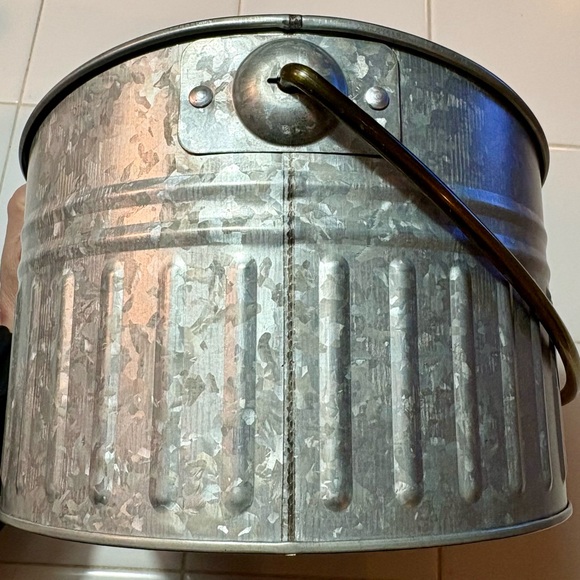 NWT, Better Homes & Gardens Galvanized Silver Utensil Caddy, Brass Tone Handle - Picture 6 of 8